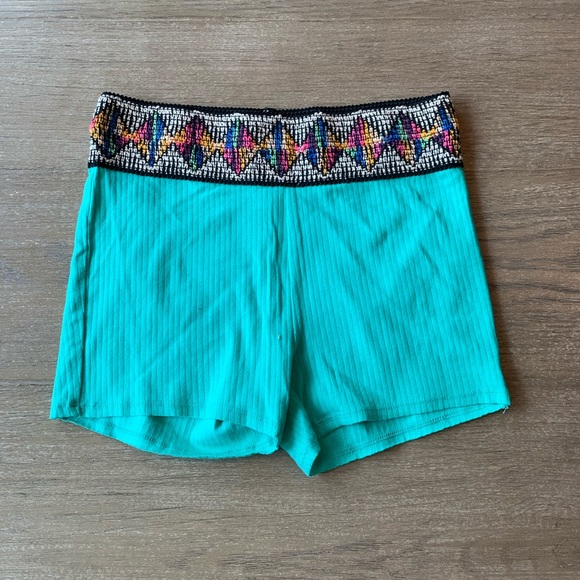 Free people green with embroidered waist biker shorts - Picture 2 of 6